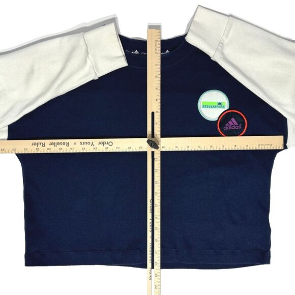 Adidas Stella McCartney Sport Cropped Sweatshirt Navy Blue White Patches Women L - Picture 9 of 9